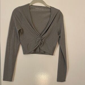 Abercrombie & Fitch Shimmering Silver Twist Front Blouse